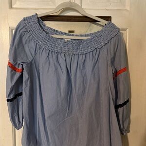 Crown & Ivy Blue Blouse with Red and Black Accents